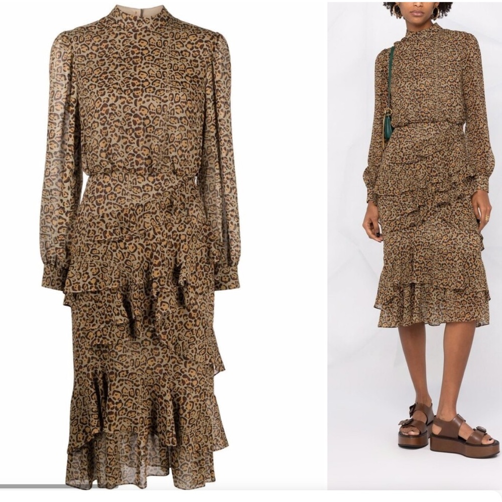 Saloni Leopard-Print Midi Dress